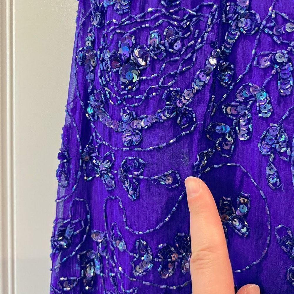 VTG Stenay Women 4 100% Pure Silk Royal Blue Beaded Fringe Elegant Flapper Dress - Picture 15 of 15